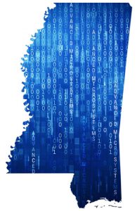Mississippi map with graphical rendering of binary code - IT Customer Service